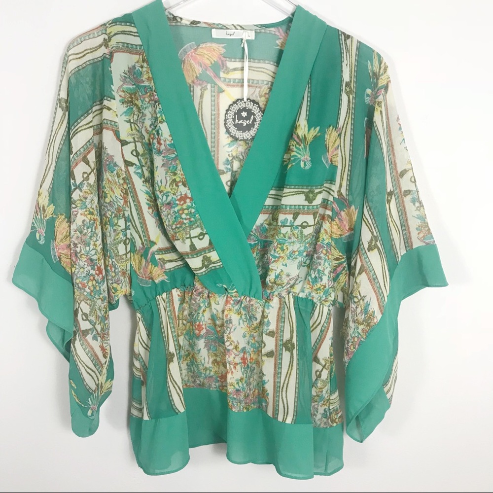 HAZEL | Sheer Green Boho V Neck Blouse